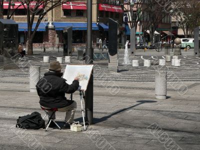 street scene with painter