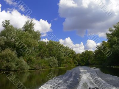 Boat track on a river
