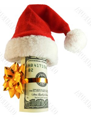 Money in a christmas hat