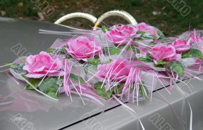 Wedding flowers on a car hood