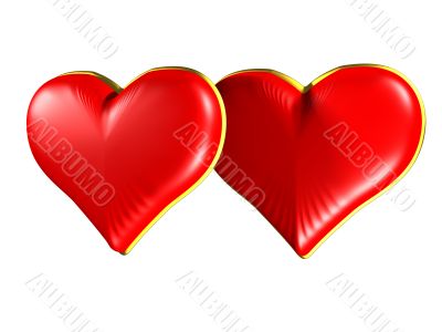 Two Red hearts with gold edging