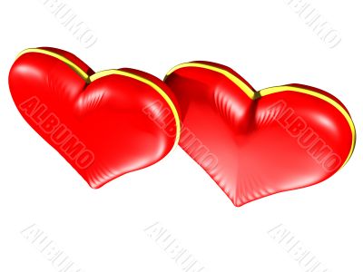 Two Red hearts with gold edging