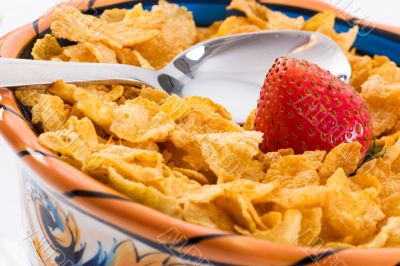 Corn Flakes and Strawberries - Close up Corn Flakes and Strawberries - Close up