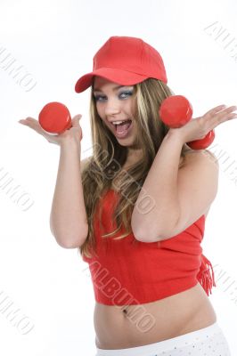 beautiful girl with dumbbells