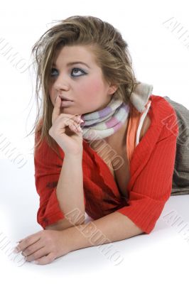 Sexy girl in red blouse