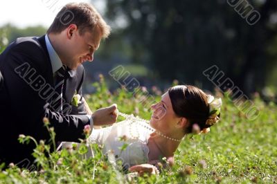 Bride and Groom being romantic