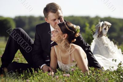 Bride and Groom being romantic