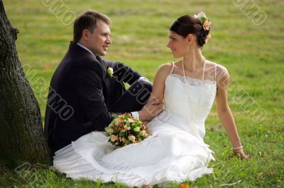 Bride and Groom being romantic