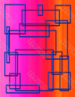 Blue Neon Rectangles on Pink and Orange