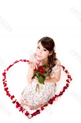 happy valentine girl with roses