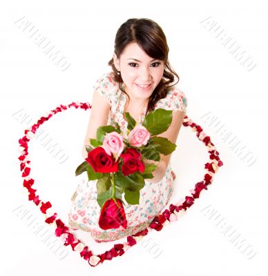 happy valentine girl with roses