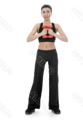 beautiful girl with dumbbells