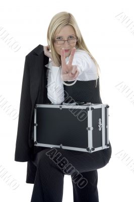 beauty blonde with valise