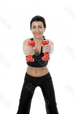 beautiful girl with dumbbells
