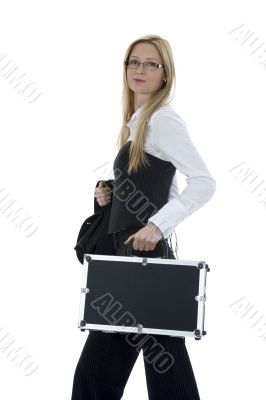beauty blonde with valise