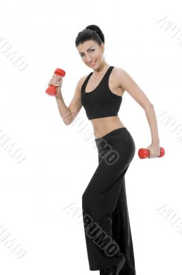 beautiful girl with dumbbells