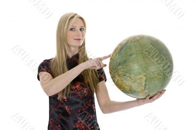 Young woman with  globe