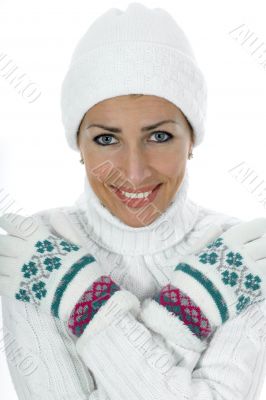 beautiful woman in white sweater