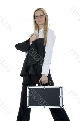beauty blonde with valise
