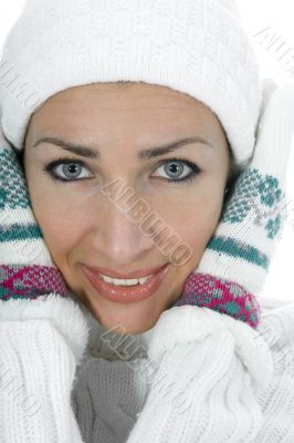 beautiful woman in white sweater
