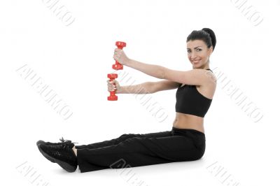 beautiful girl with dumbbells