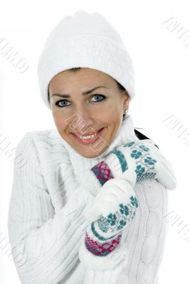 beautiful woman in white sweater