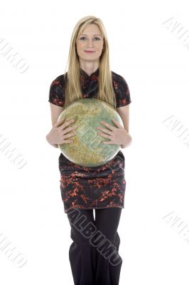 Young woman with  globe