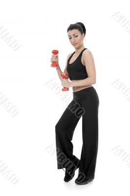 beautiful girl with dumbbells