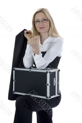 beauty blonde with valise