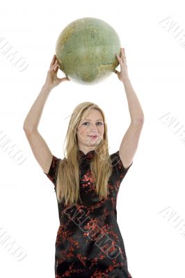 Young woman with  globe