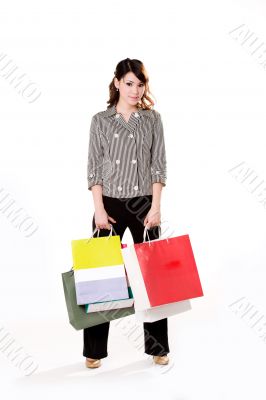 happy girl with paper bags happy girl with paper bags