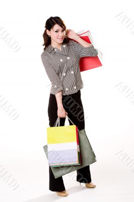 happy girl with paper bags happy girl with paper bags