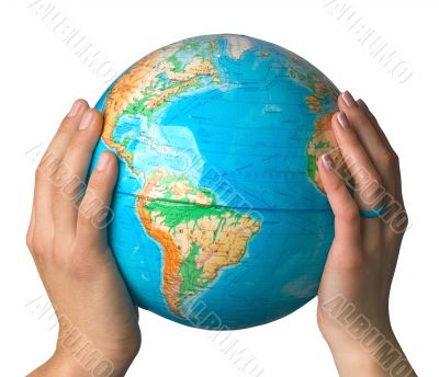 Hands hold the globe