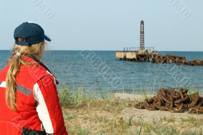 The girl and a mooring