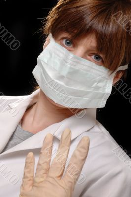 masked with latex gloves
