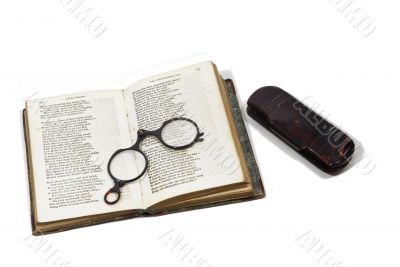 antique books and glasses
