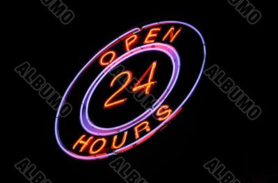 neon `Open 24 hours` sign