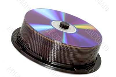 Shiny DVDs on a spindle