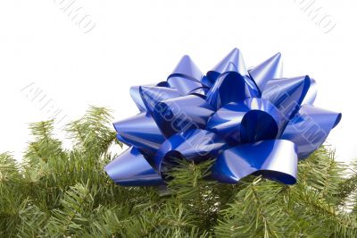 Blue bow on garland
