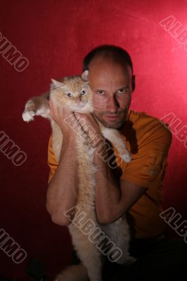 man and cat