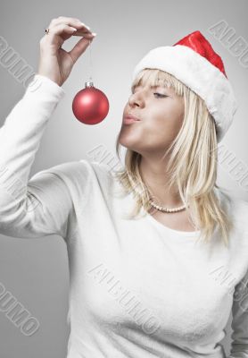 Blond Swedish girl in santa hat