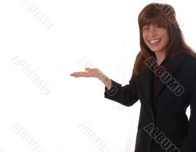 Pretty business woman, hand ready for product placement