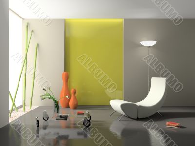 Elegant interior with stylish armchair 3D rendering