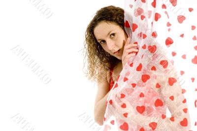 Girl behind the Valentine curtains
