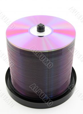 Purple DVDs or CDs on spindle