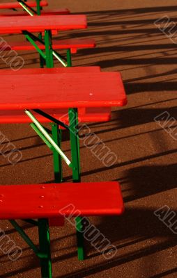 red summer party tables