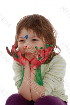 cute girl with painted hands and face cute girl with painted hands and face