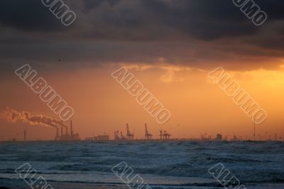 Sunset with smoking chimneys