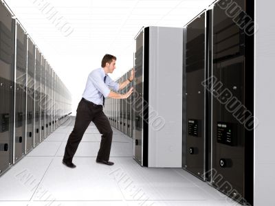 Business man adding server to network