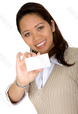 asian business woman showing business card